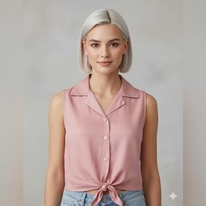 Islander Women's NWT Pink Sleeveless Button Down Knotted Crop Top Size XS 🐈
